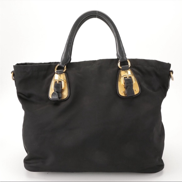 Prada nylon and leather black tote bag. - Picture 3 of 6
